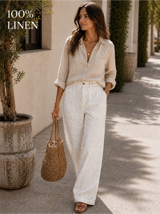 Banana Republic Pants - Banana Republic 100% Organic Linen Wide Leg Pants – White – Size 12